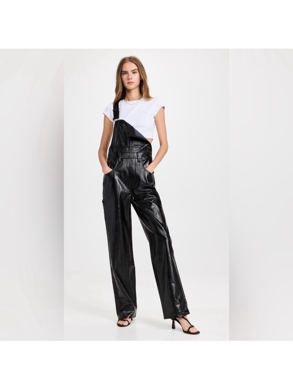 GOOD AMERICAN Better Than Leather Overalls faux leather black. Size 4/27. NWOT